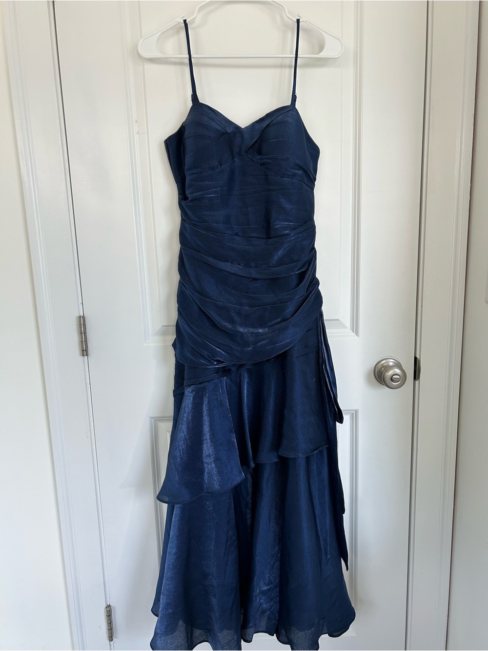 Navy Sleeveless Evening Dress with Layered Skirt